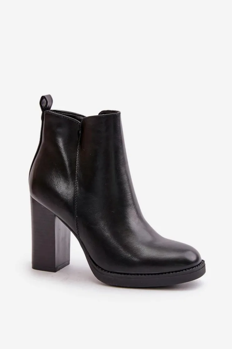 Sale Boto Ocieplane Botki Damskie Na Słupku Eko Skórzane Czarne Teresine