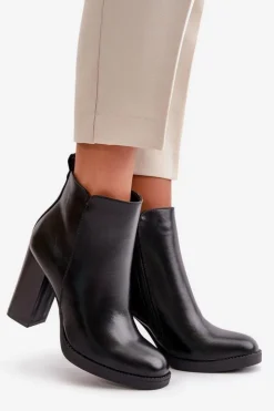 Sale Boto Ocieplane Botki Damskie Na Słupku Eko Skórzane Czarne Teresine