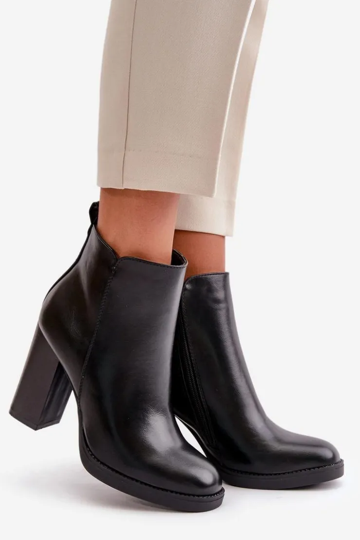 Sale Boto Ocieplane Botki Damskie Na Słupku Eko Skórzane Czarne Teresine