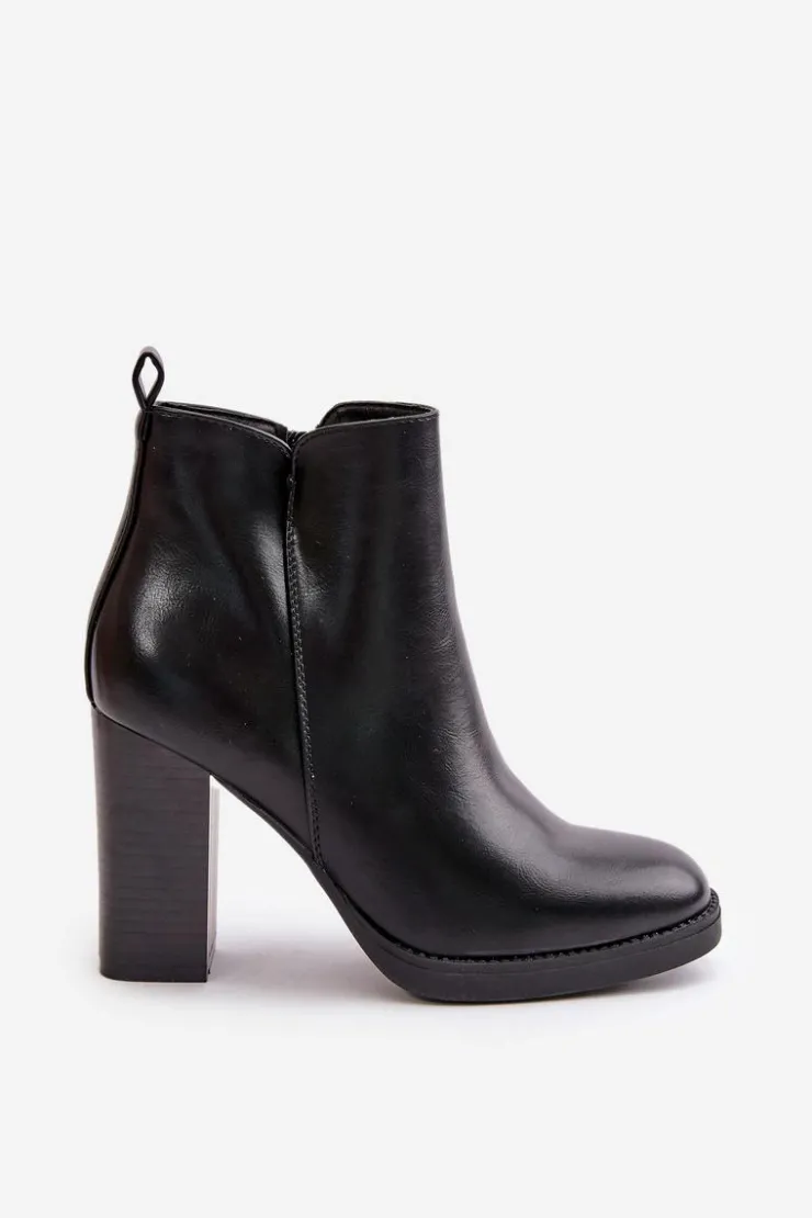 Sale Boto Ocieplane Botki Damskie Na Słupku Eko Skórzane Czarne Teresine