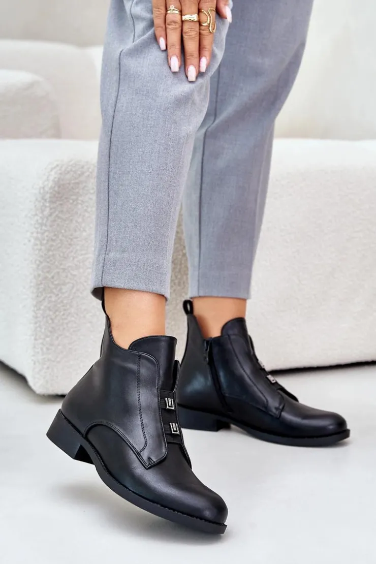 Damskie Damskie buty S.Barski Ocieplane Botki Damskie Na Płaskim Obcasie Z Eko Skóry S.Barski HY42-716 Czarne