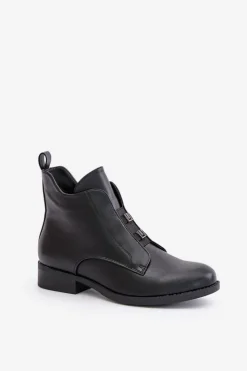 Damskie Damskie buty S.Barski Ocieplane Botki Damskie Na Płaskim Obcasie Z Eko Skóry S.Barski HY42-716 Czarne