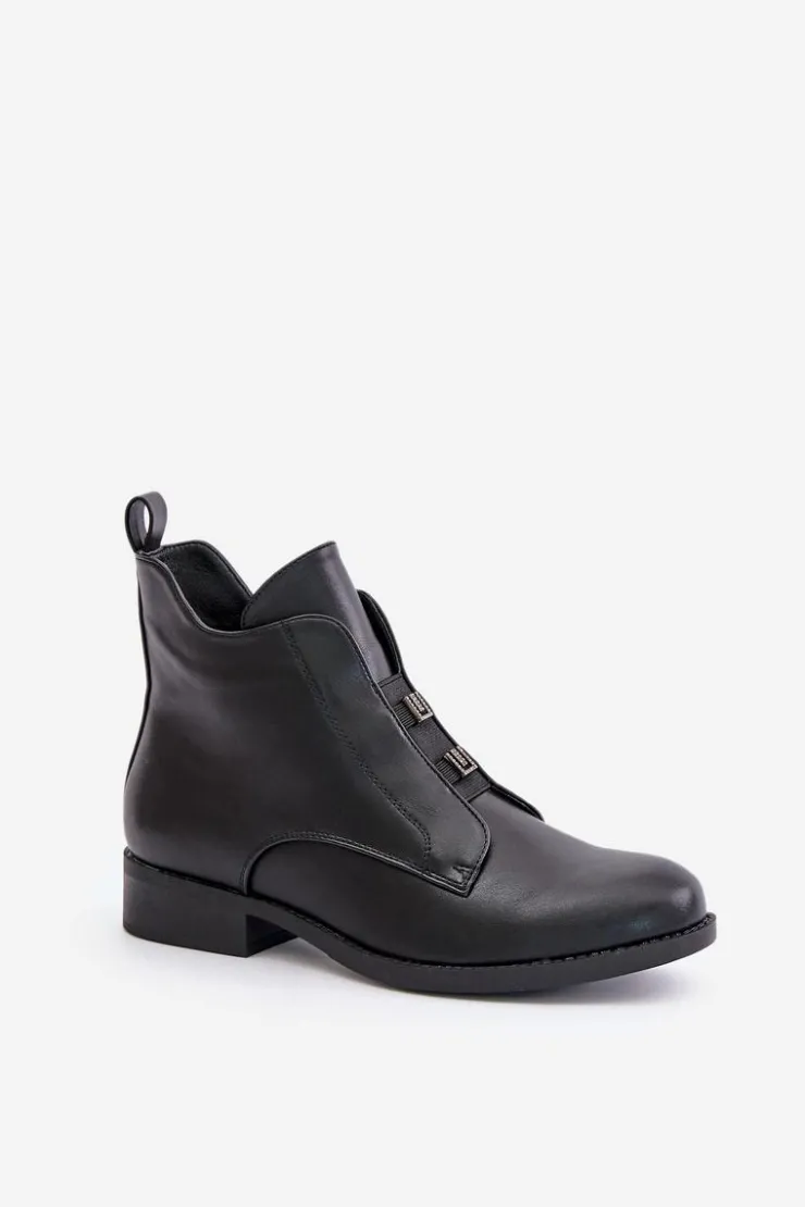 Damskie Damskie buty S.Barski Ocieplane Botki Damskie Na Płaskim Obcasie Z Eko Skóry S.Barski HY42-716 Czarne