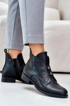 Damskie Damskie buty S.Barski Ocieplane Botki Damskie Na Płaskim Obcasie Z Eko Skóry S.Barski HY42-716 Czarne