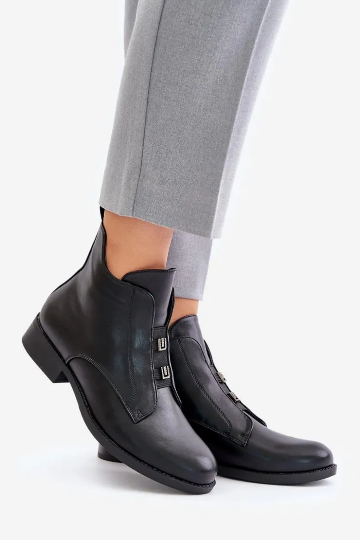 Damskie Damskie buty S.Barski Ocieplane Botki Damskie Na Płaskim Obcasie Z Eko Skóry S.Barski HY42-716 Czarne