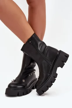 New Boto Ocieplane Botki Damskie Na Zamek Z Ozdobami Czarne Thavira