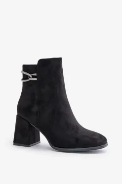 Best Boto Ocieplane Botki Damskie Na Słupku Eko Zamszowe Czarne Saivia