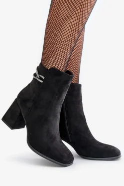 Best Boto Ocieplane Botki Damskie Na Słupku Eko Zamszowe Czarne Saivia