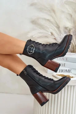 Buty damskie Vinceza Ocieplane Botki Damskie Na Słupku Vinceza 58359 Czarne