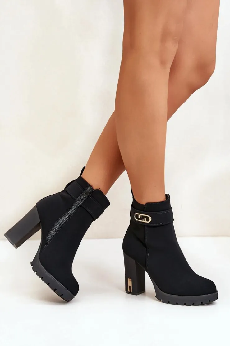 Boto Botki Na Słupku|Czarne Botki*Ocieplane Botki Damskie Na Słupku Na Zamek Czarne Narielis