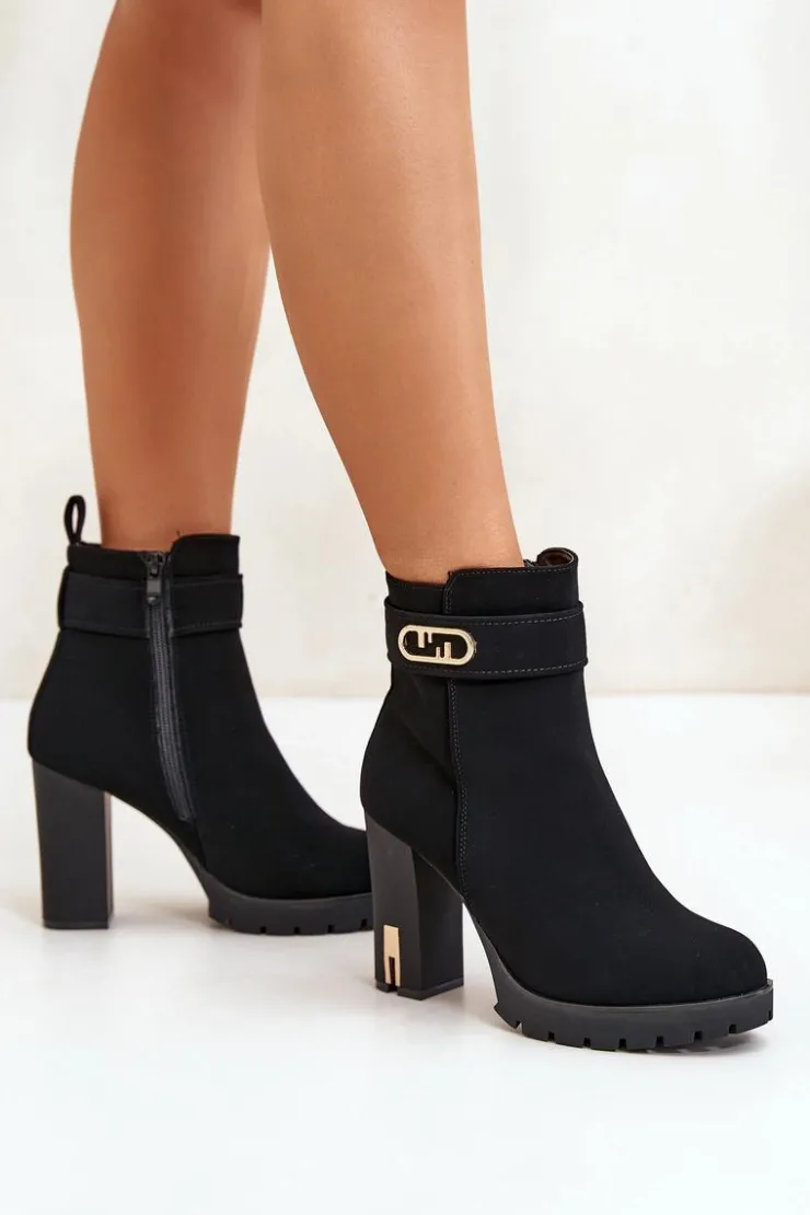 Boto Botki Na Słupku|Czarne Botki*Ocieplane Botki Damskie Na Słupku Na Zamek Czarne Narielis