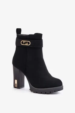 Boto Botki Na Słupku|Czarne Botki*Ocieplane Botki Damskie Na Słupku Na Zamek Czarne Narielis