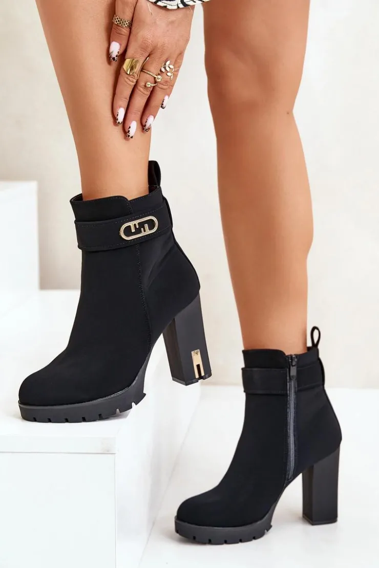 Boto Botki Na Słupku|Czarne Botki*Ocieplane Botki Damskie Na Słupku Na Zamek Czarne Narielis