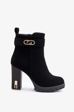 Boto Botki Na Słupku|Czarne Botki*Ocieplane Botki Damskie Na Słupku Na Zamek Czarne Narielis