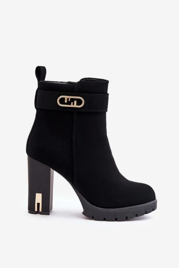 Boto Botki Na Słupku|Czarne Botki*Ocieplane Botki Damskie Na Słupku Na Zamek Czarne Narielis