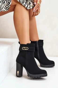 Boto Botki Na Słupku|Czarne Botki*Ocieplane Botki Damskie Na Słupku Na Zamek Czarne Narielis