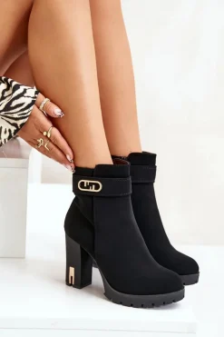 Boto Botki Na Słupku|Czarne Botki*Ocieplane Botki Damskie Na Słupku Na Zamek Czarne Narielis