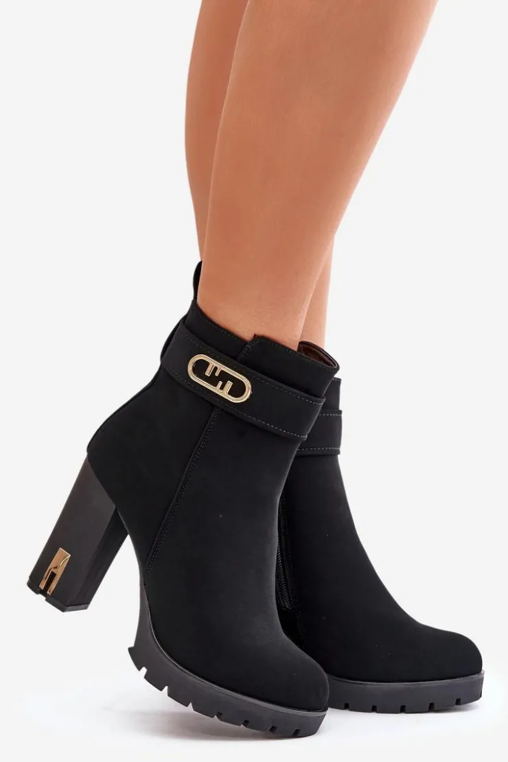 Boto Botki Na Słupku|Czarne Botki*Ocieplane Botki Damskie Na Słupku Na Zamek Czarne Narielis