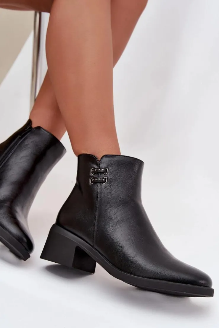 Evento Ocieplane Botki Damskie Na Klocku Czarne Delmira Czarny