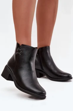 Evento Ocieplane Botki Damskie Na Klocku Czarne Delmira Czarny