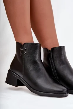 Evento Ocieplane Botki Damskie Na Klocku Czarne Delmira Czarny