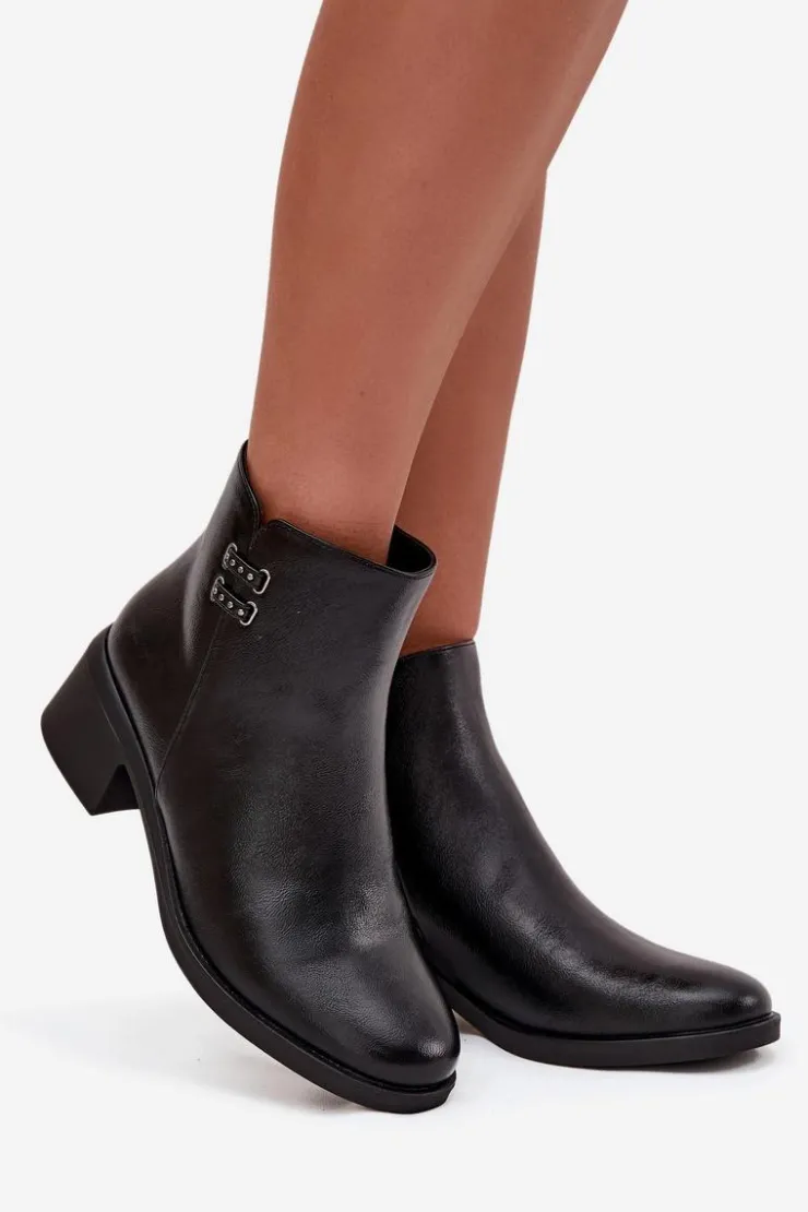 Evento Ocieplane Botki Damskie Na Klocku Czarne Delmira Czarny