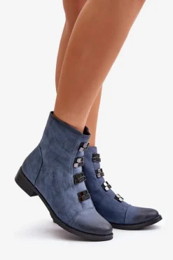 Boto Ocieplane Botki Damskie Na Zamek e Evalith Niebieski