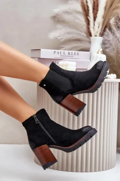 New Buty damskie Vinceza Ocieplane Botki Damskie Na Słupku Z Eko Zamszu Vinceza 58356 Czarne