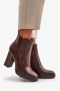 Boto Botki Ocieplane|Czarne Botki*Ocieplane Botki Damskie Na Słupku Eko Skórzane Ciemnobrązowe Teresine