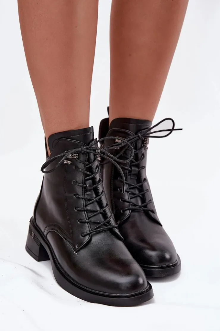 Buty damskie Vinceza Botki Ocieplane|Botki Sznurowane*Ocieplane Botki Damskie Na Klocku Vinceza 58602 Czarne Czarny