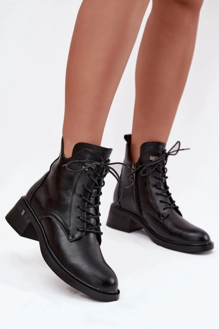 Buty damskie Vinceza Botki Ocieplane|Botki Sznurowane*Ocieplane Botki Damskie Na Klocku Vinceza 58602 Czarne Czarny