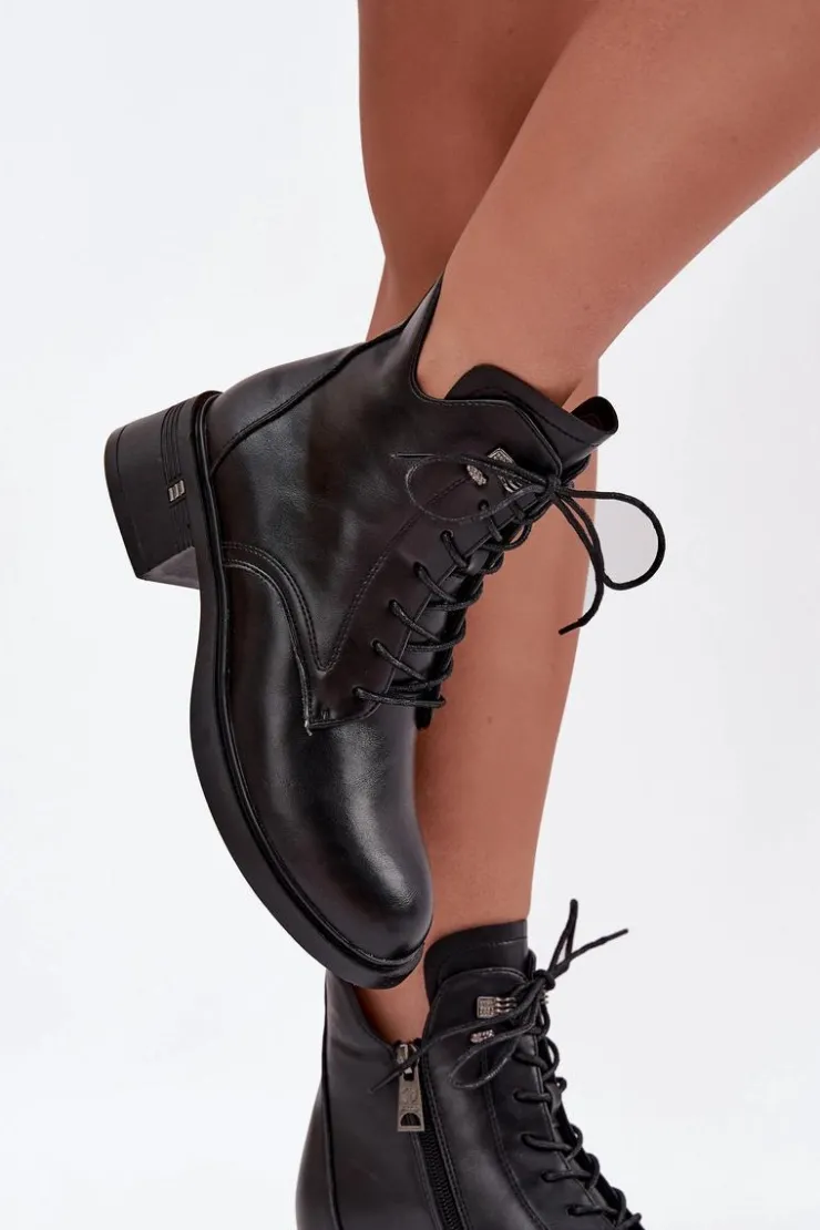 Buty damskie Vinceza Botki Ocieplane|Botki Sznurowane*Ocieplane Botki Damskie Na Klocku Vinceza 58602 Czarne Czarny