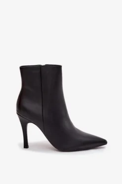 Boto Ocieplane Botki Damskie Na Szpilce Eko Skórzane Czarne Nolisse Czarny