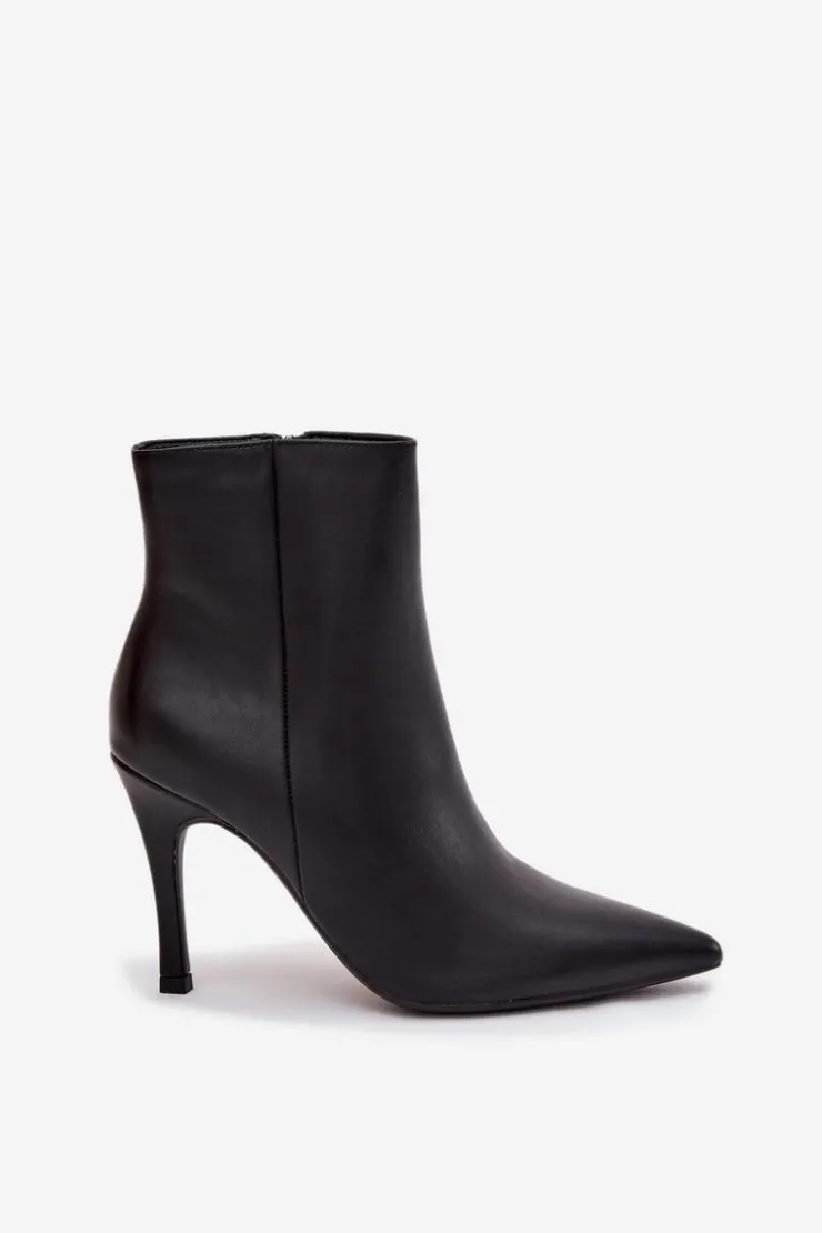 Boto Ocieplane Botki Damskie Na Szpilce Eko Skórzane Czarne Nolisse Czarny