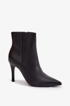 Boto Ocieplane Botki Damskie Na Szpilce Eko Skórzane Czarne Nolisse Czarny