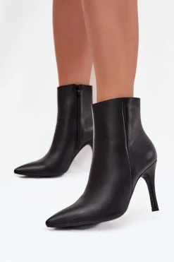 Boto Ocieplane Botki Damskie Na Szpilce Eko Skórzane Czarne Nolisse Czarny