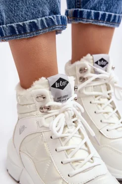 Best Lee Cooper Ocieplane Botki Damskie Na Platformie LCJ-23-44-1983L Białe