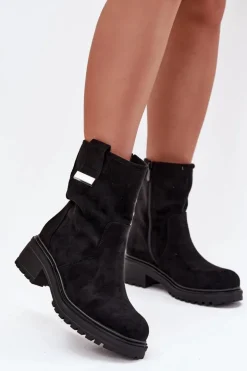 Boto Brązowe I Beżowe Botki|Botki Na Obcasie*Ocieplane Botki Damskie Na Niskim Obcasie Czarne Mirellea Czarny