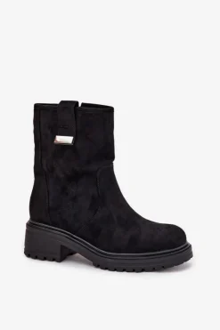 Boto Brązowe I Beżowe Botki|Botki Na Obcasie*Ocieplane Botki Damskie Na Niskim Obcasie Czarne Mirellea Czarny