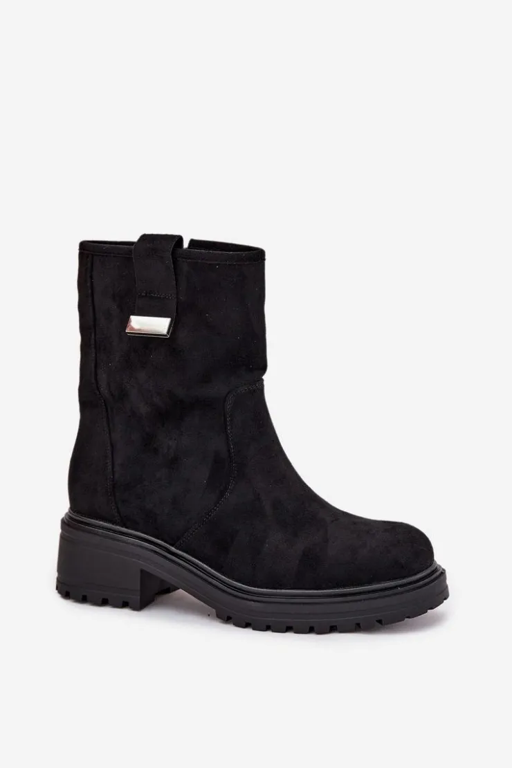 Boto Brązowe I Beżowe Botki|Botki Na Obcasie*Ocieplane Botki Damskie Na Niskim Obcasie Czarne Mirellea Czarny