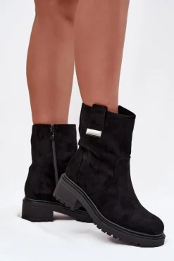 Boto Brązowe I Beżowe Botki|Botki Na Obcasie*Ocieplane Botki Damskie Na Niskim Obcasie Czarne Mirellea Czarny