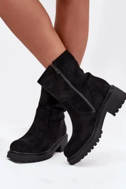 Boto Brązowe I Beżowe Botki|Botki Na Obcasie*Ocieplane Botki Damskie Na Niskim Obcasie Czarne Mirellea Czarny