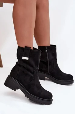 Boto Brązowe I Beżowe Botki|Botki Na Obcasie*Ocieplane Botki Damskie Na Niskim Obcasie Czarne Mirellea Czarny