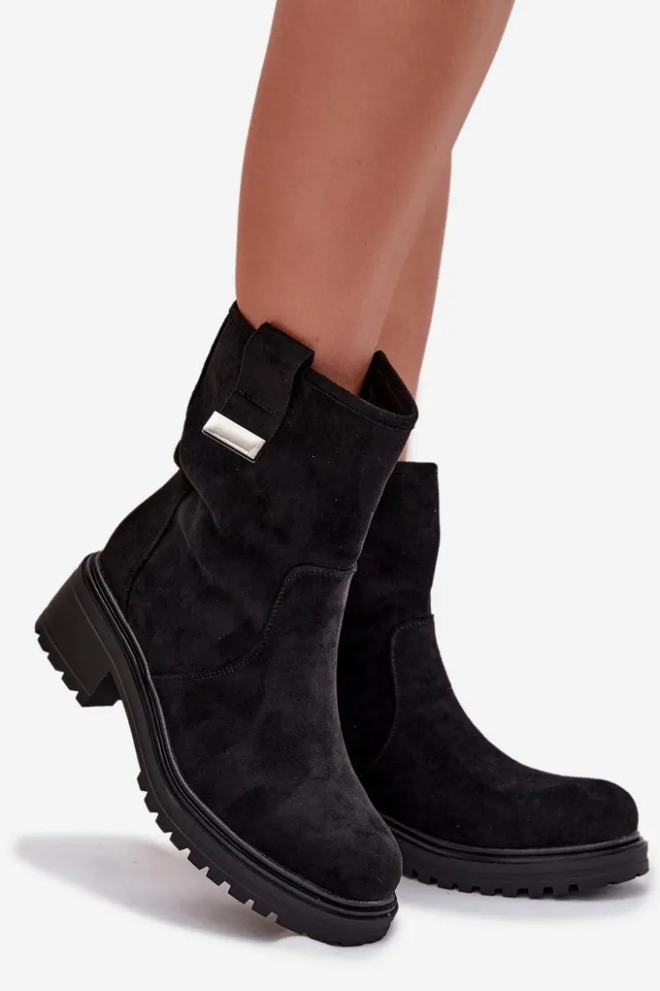 Boto Brązowe I Beżowe Botki|Botki Na Obcasie*Ocieplane Botki Damskie Na Niskim Obcasie Czarne Mirellea Czarny