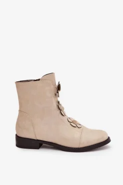 Boto Botki Ocieplane|Czarne Botki*Ocieplane Botki Damskie Na Płaskim Obcasie Z Ozdobnymi Kwiatkami Złote Pravienne Złoty