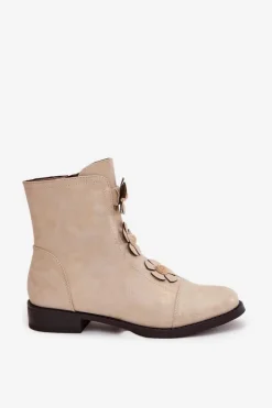 Boto Botki Ocieplane|Czarne Botki*Ocieplane Botki Damskie Na Płaskim Obcasie Z Ozdobnymi Kwiatkami Złote Pravienne Złoty