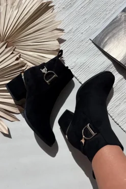 Boto Botki Ocieplane|Botki Na Słupku*Ocieplane Botki Damskie Na Słupku Ze Złotymi Elementami Czarne Ambrine Czarny