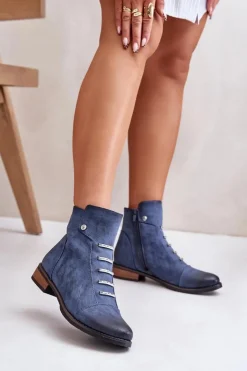 Damskie Boto Ocieplane Botki Damskie Na Płaskim Obcasie Niebieskie Labise