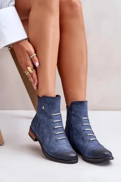 Damskie Boto Ocieplane Botki Damskie Na Płaskim Obcasie Niebieskie Labise