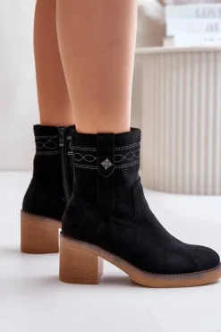 Boto Botki Ocieplane|Botki Na Obcasie*Ocieplane Botki Damskie Na Obcasie Słupku Czarne Vailia Czarny